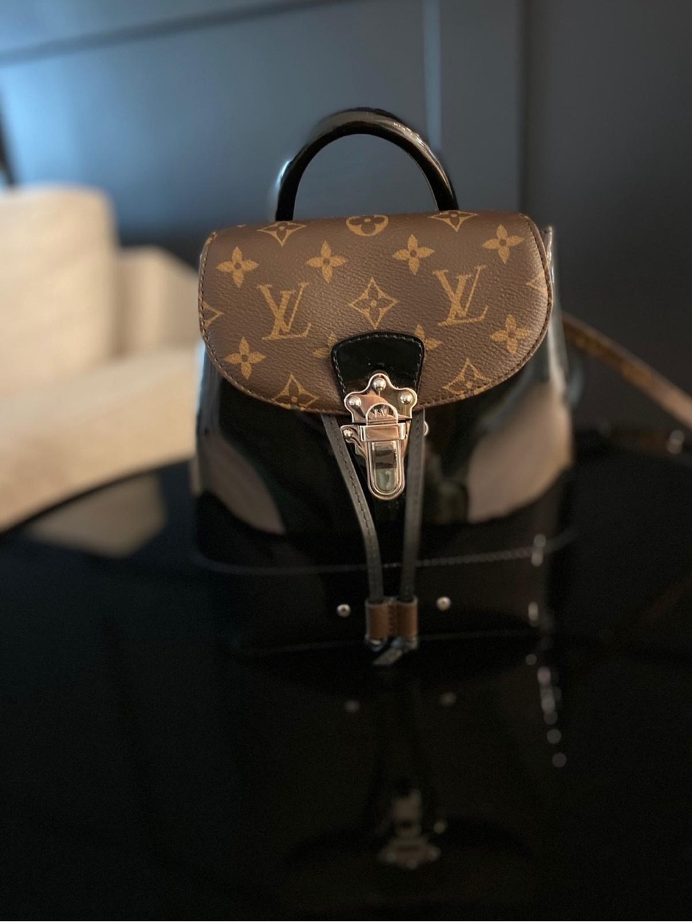 Louis Vuitton Brown Monogram & Black Patent Leather Mini Backpack
